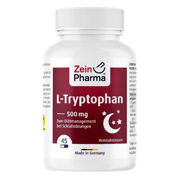 Питание с аминокислотой L-триптофан L-TRYPTOPHAN 500 mg aus Fermentation Kapseln 45 шт Zein Pharma Питание с аминокислотой L-триптофан L-TRYPTOPHAN 500 mg aus Fermentation Kapseln 45 шт Zein Pharma